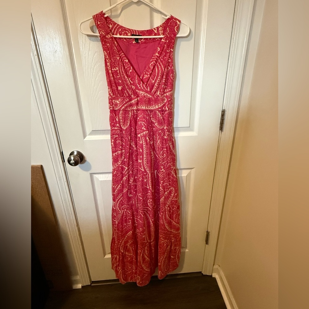 Talbots Maxi Dress 100% Cotton Pink Paisley Barbiecore Sleeveless Prairie Sz 4